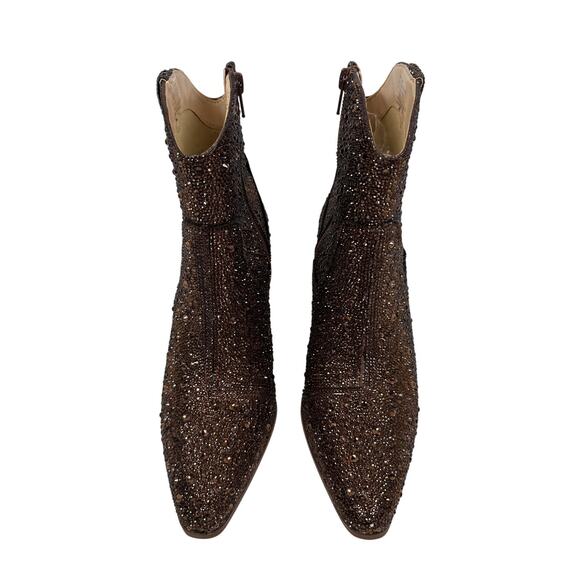 Betsey Johnson Western Boots Diva Womens 8 Shiny Brown Rhinestones Pointed Toe - Picture 8 of 13